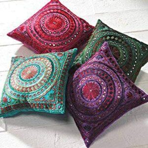 Funda de almohada decorativa india hecha a mano con diseño floral